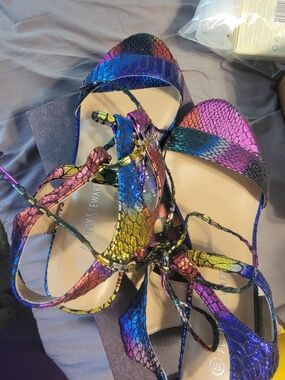 Ashley Stewart Iridescent Multicolor Lace-Up Heels